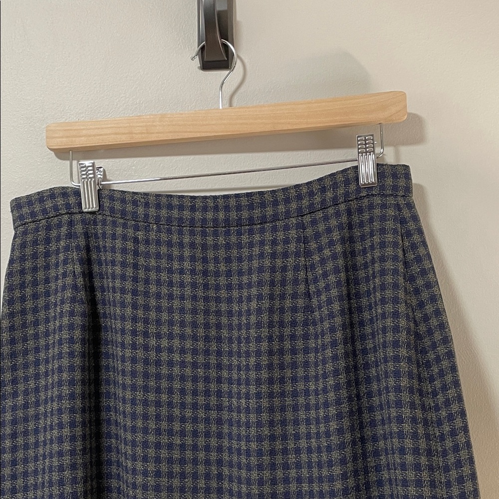 Vintage Jaeger wool skirt Chic navy blue and green Women's Pencil Skirt - Picture 7 of 10